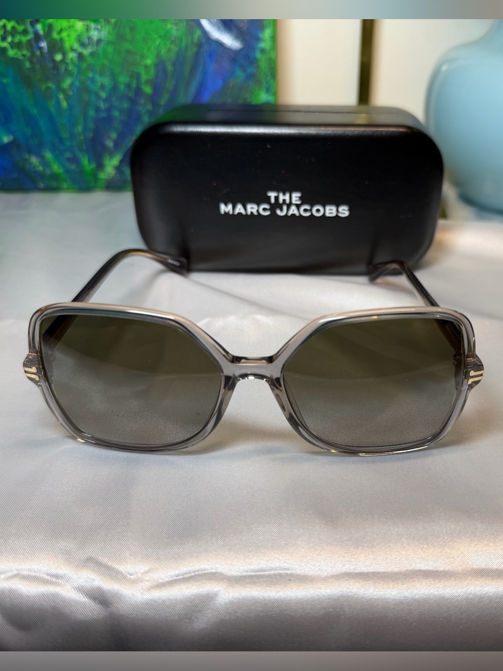 Marc Jacobs Translucent Gray Square Sunglasses with Gray Gradient Lenses NWT